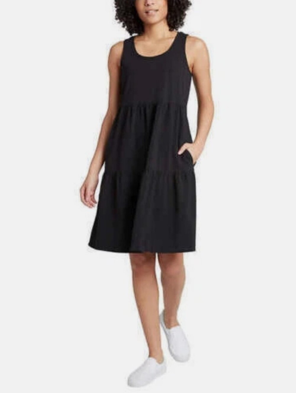 Frye Black Sleeveless Tiered Mini Dress with Pockets
